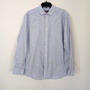 JOHNSTON & MURPHY Shirt Men's L XC4 Blue Plaid Extreme Comfort Long Sleeve